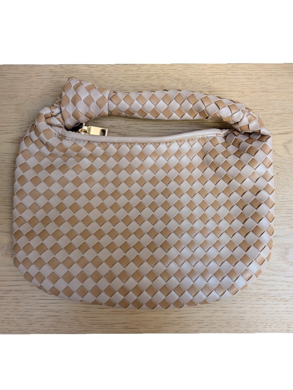 Melie Bianco Anthropologie Brigitte Woven Vegan Leather Mini Handbag Beige Tan - Picture 2 of 8